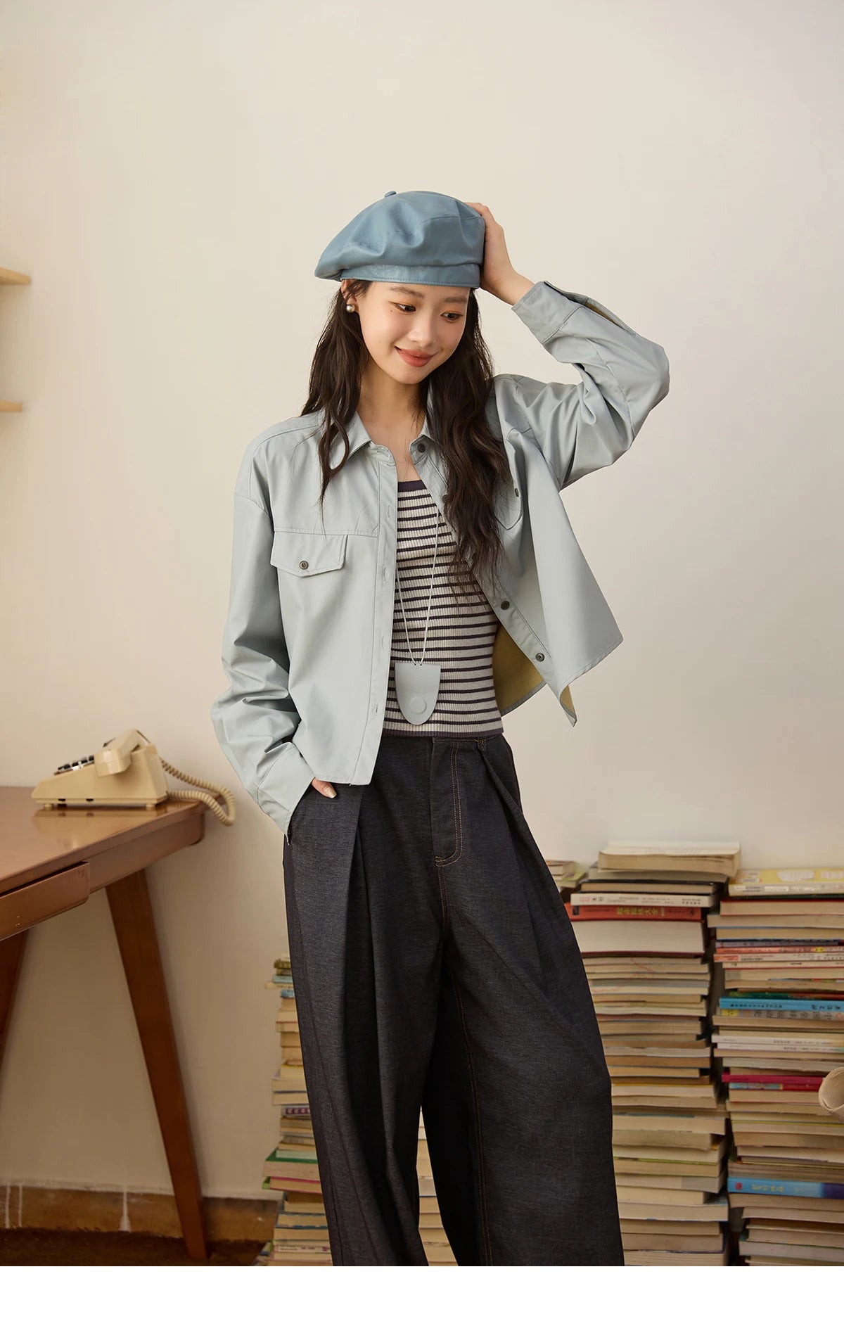 MISHOW Two-Piece Set Striped Vest Solid Jacket with Pendant MXE45T1396