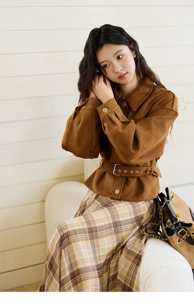 MISHOW Brown Lapel Jacket Metal Button Decorated Windproof MXE46W0864