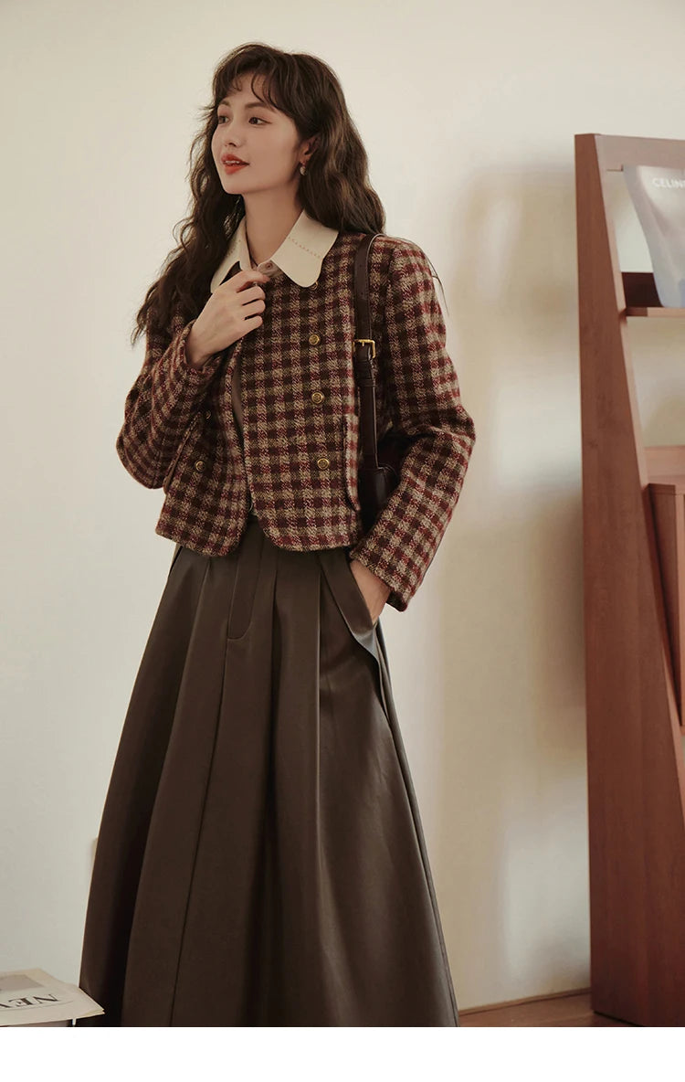 Mishow Vintage French Crop Plaid Woolen Top MXC48W0175