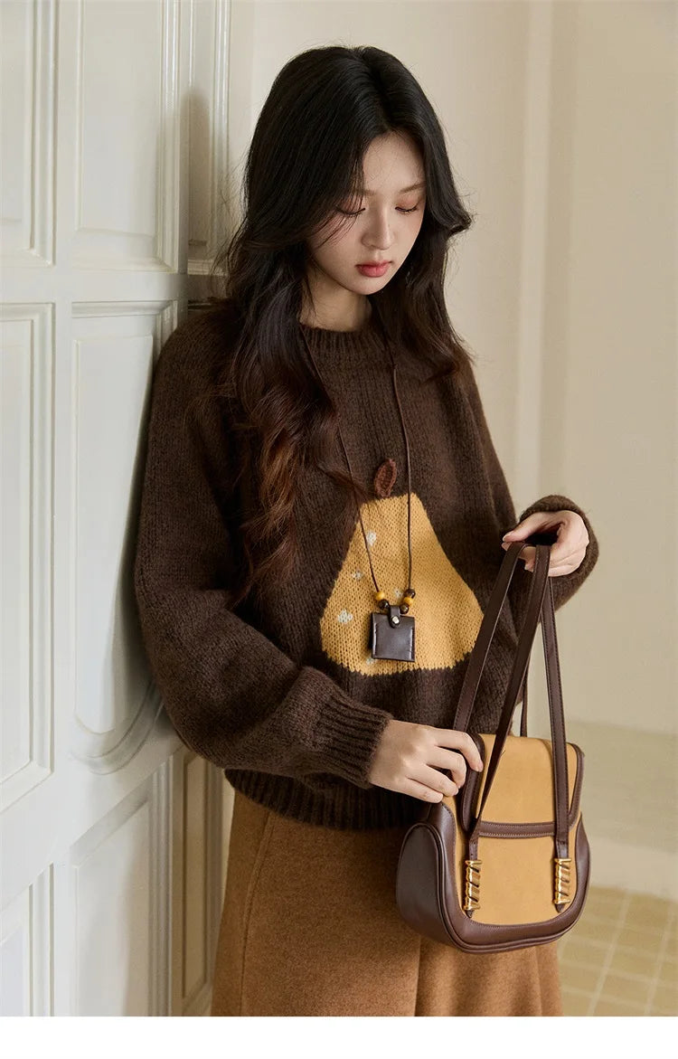 Mishow Pear Pattern Jacquard Crew Neck Pullover MXE94Z2959