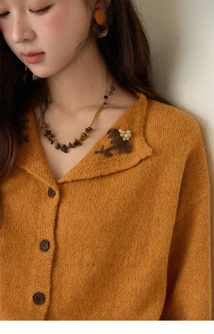 Mishow Orange Openwork Crochet Flared Sleeve Cardigan MXE87Z2685