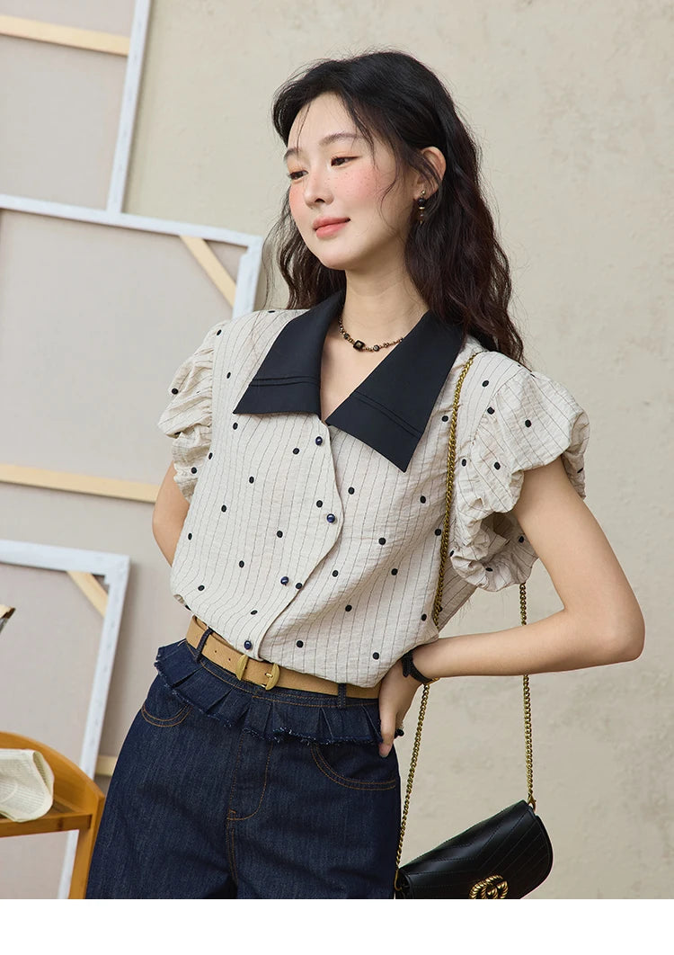 MISHOW Polka Dot Blouse Butterfly Sleeve MXE31C0776