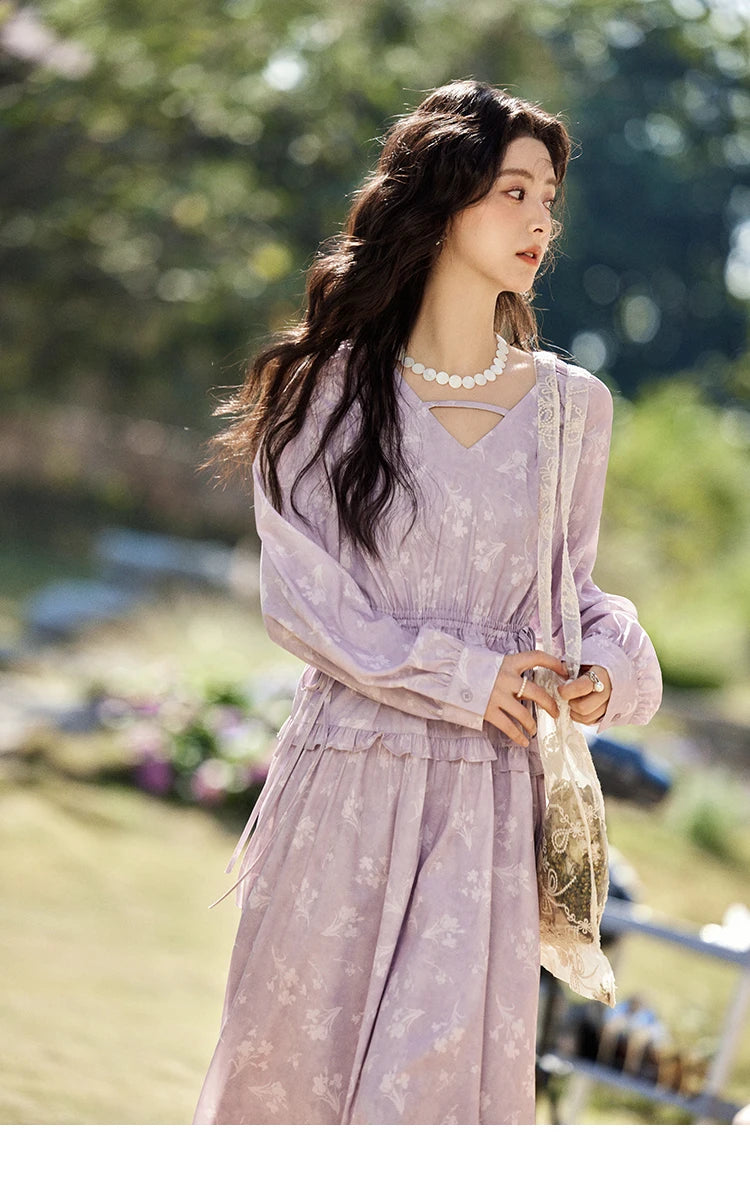 Mishow Black Fungus Edge Floral Lace-Up Cake Dress MXE13L2101