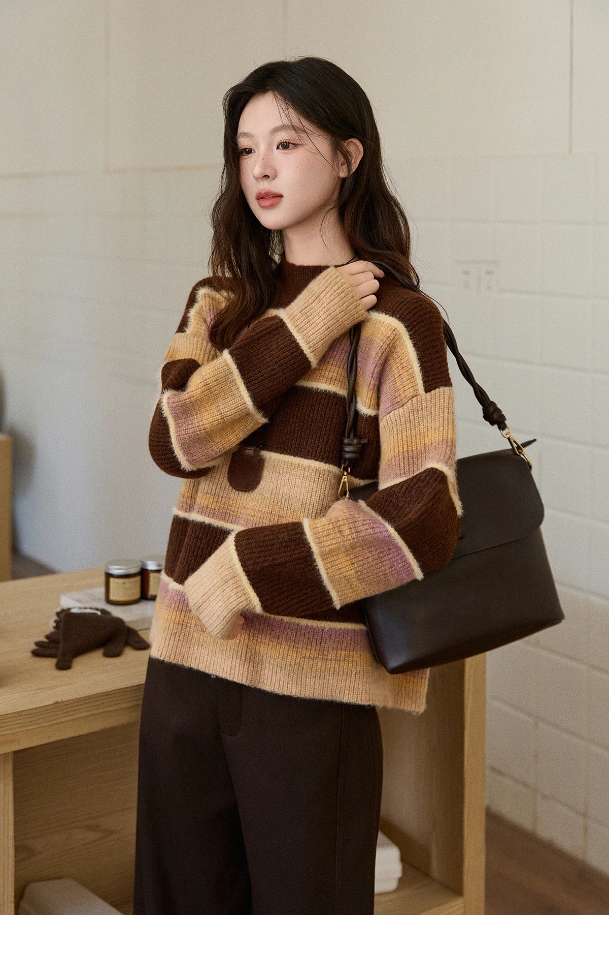 Mishow French Striped Gradient Faux Mink Sweater MXE94Z2891