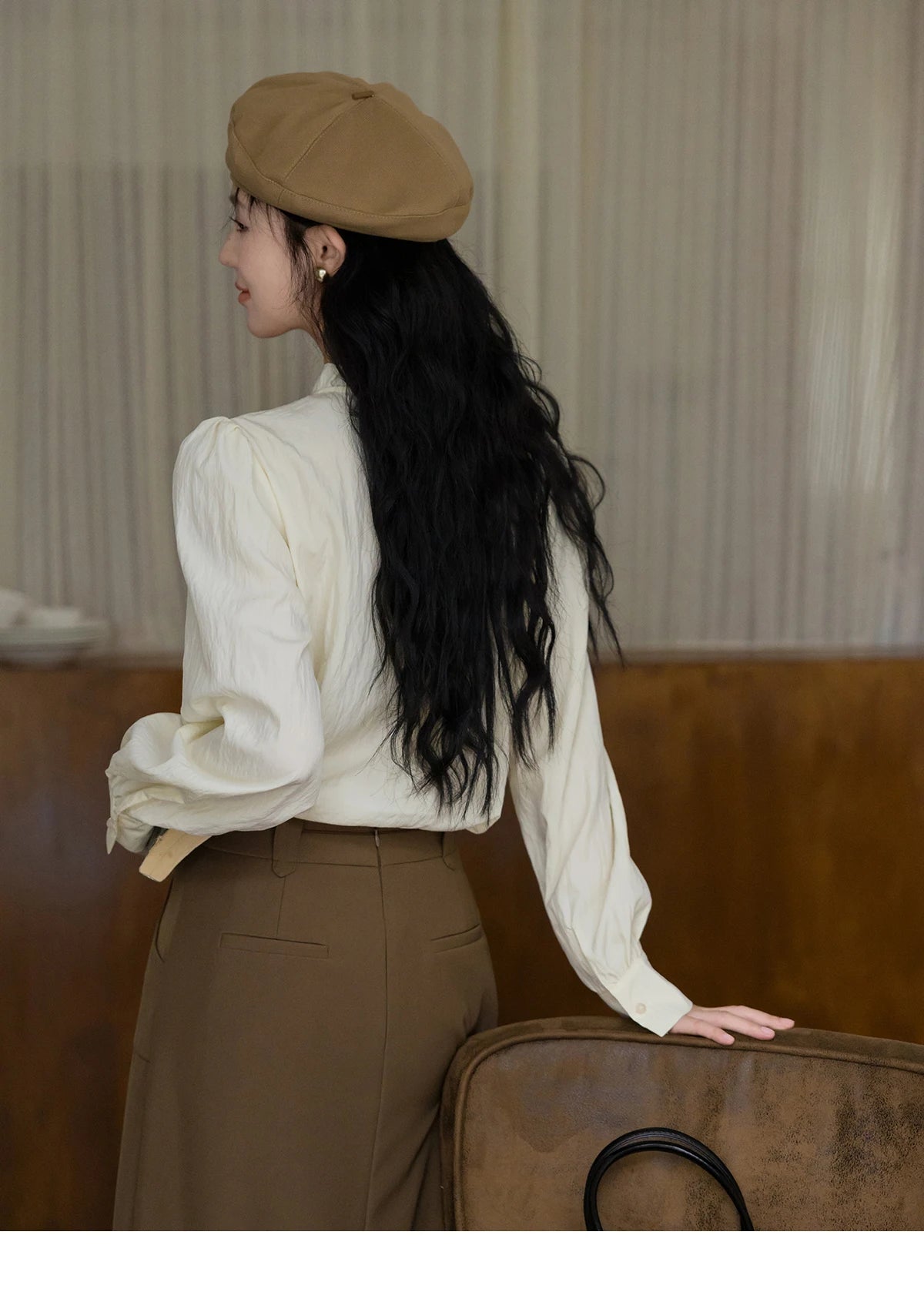 MISHOW Flower Bud Tie Lyocell Shirt V-Neck Long Sleeve MXD42X1640