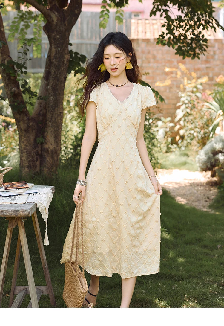 Mishow V-Neck Lace Spliced Embroidery Dress MXE38L2378