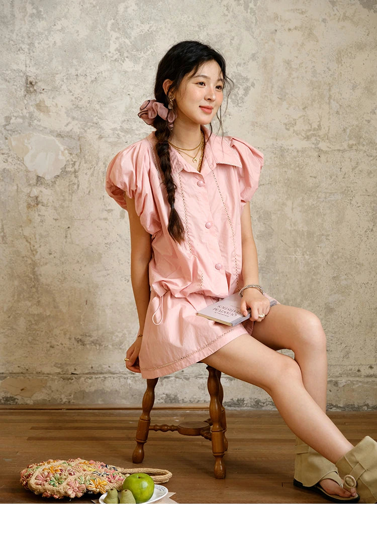 Mishow Loose Button Shirt & Casual Shorts Set MXE34T0591