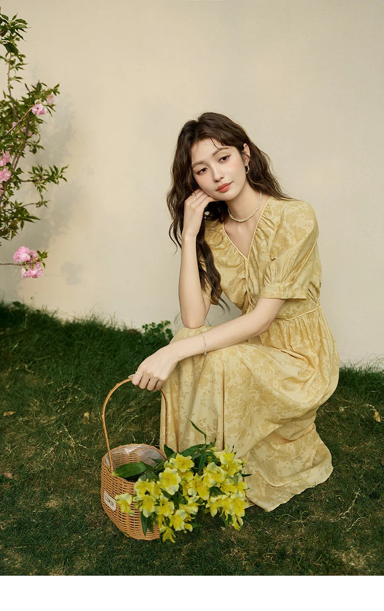 MISHOW French Chiffon Floral Puff Sleeve Dress MXD23L1878