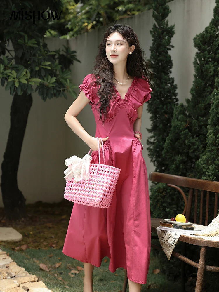 Mishow 100% Cotton V-Neck Pocket Dress MXD29L1934