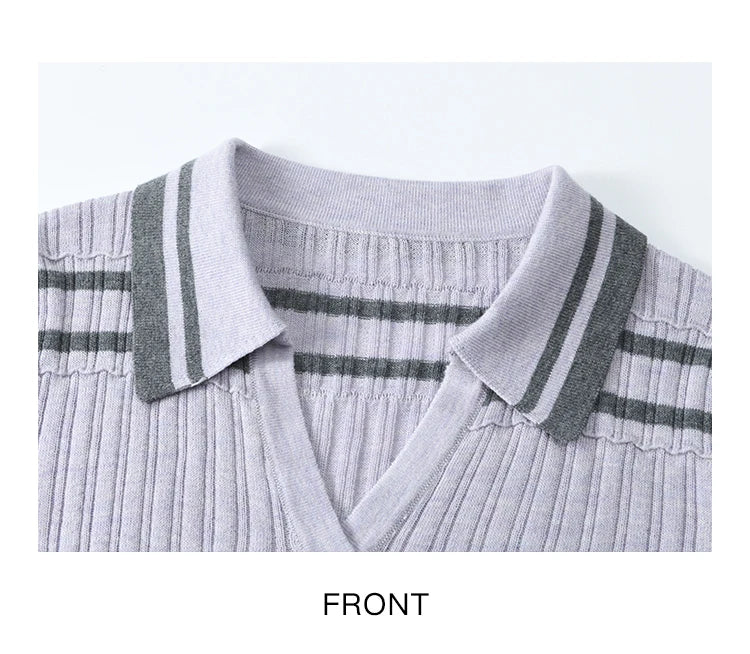 Mishow Contrast Color Striped V-Neck Trumpet Sleeve Top MXE13Z1141