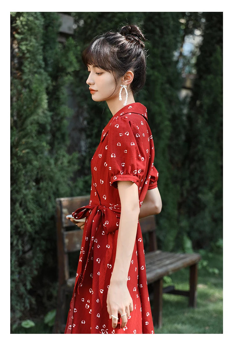 Mishow Red Chiffon V-Neck Floral Midi Dress MXA29L0356