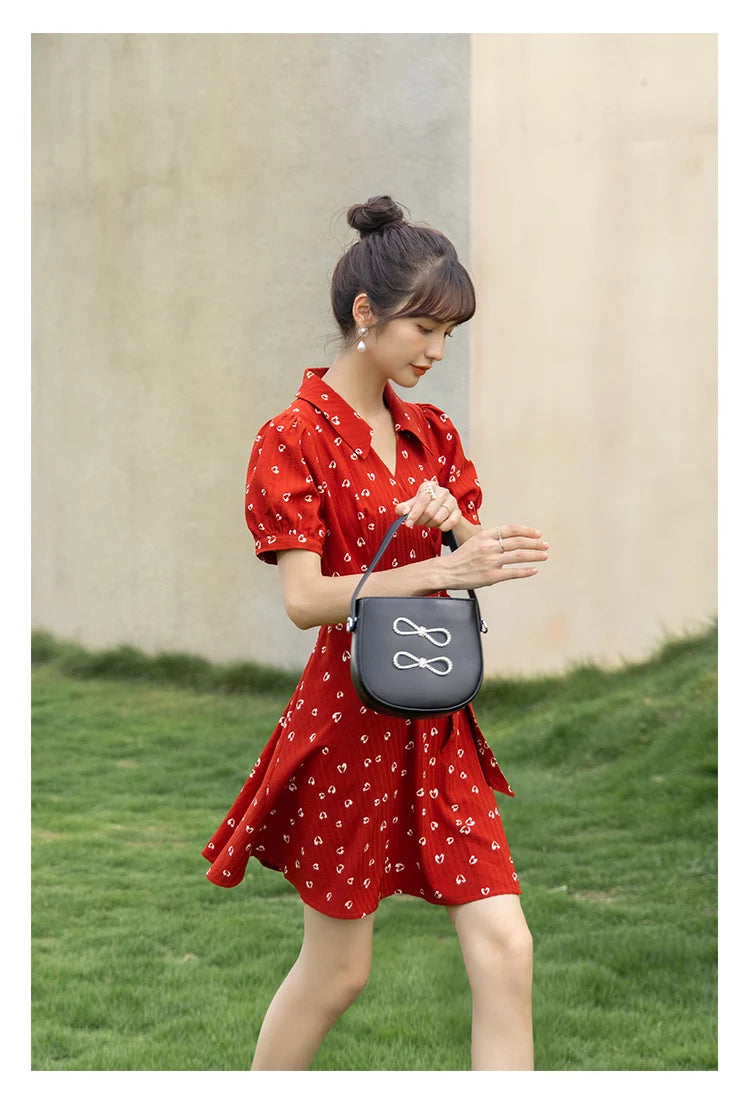 Mishow Red Chiffon V-Neck Floral Midi Dress MXA29L0356