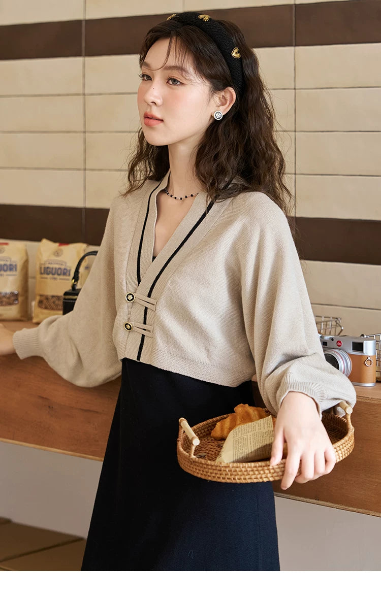 MISHOW Knitted Lantern Sleeve Sweater Dress MXC46L1589