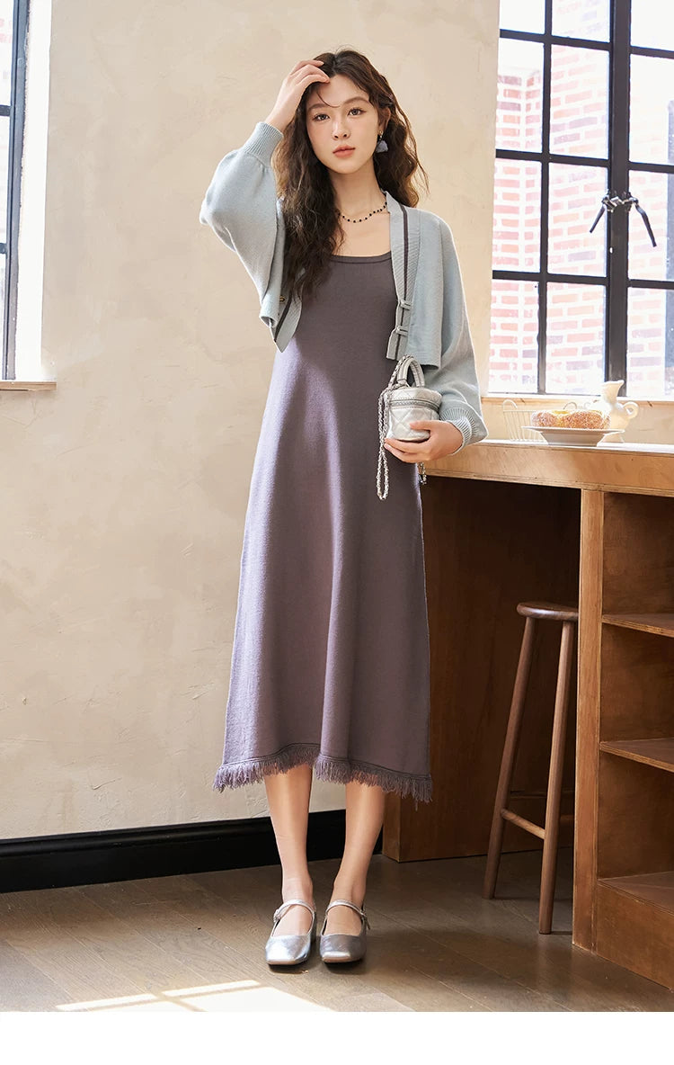 MISHOW Knitted Lantern Sleeve Sweater Dress MXC46L1589