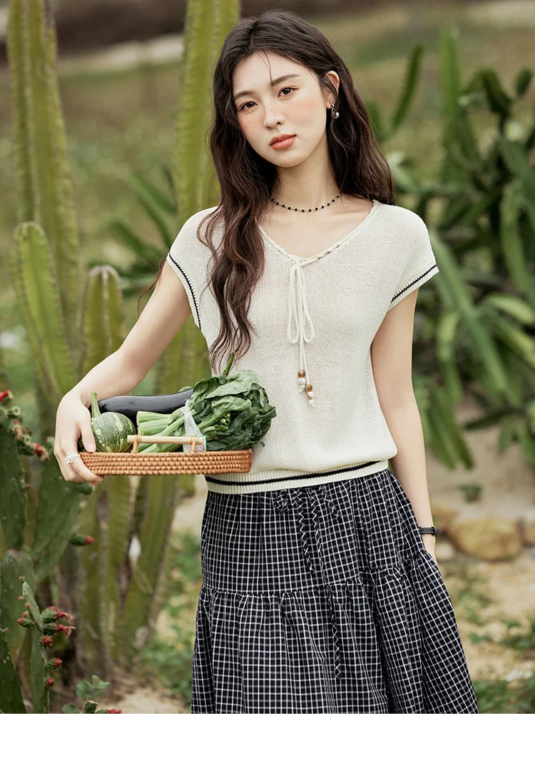 Mishow Office Lady V-Neck Bead Design Pullover MXE33Z1227