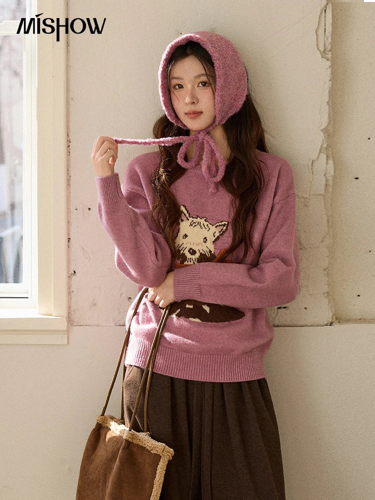 Mishow Purple Jacquard Dog Arctic Fleece Sweater MXE88Z2599