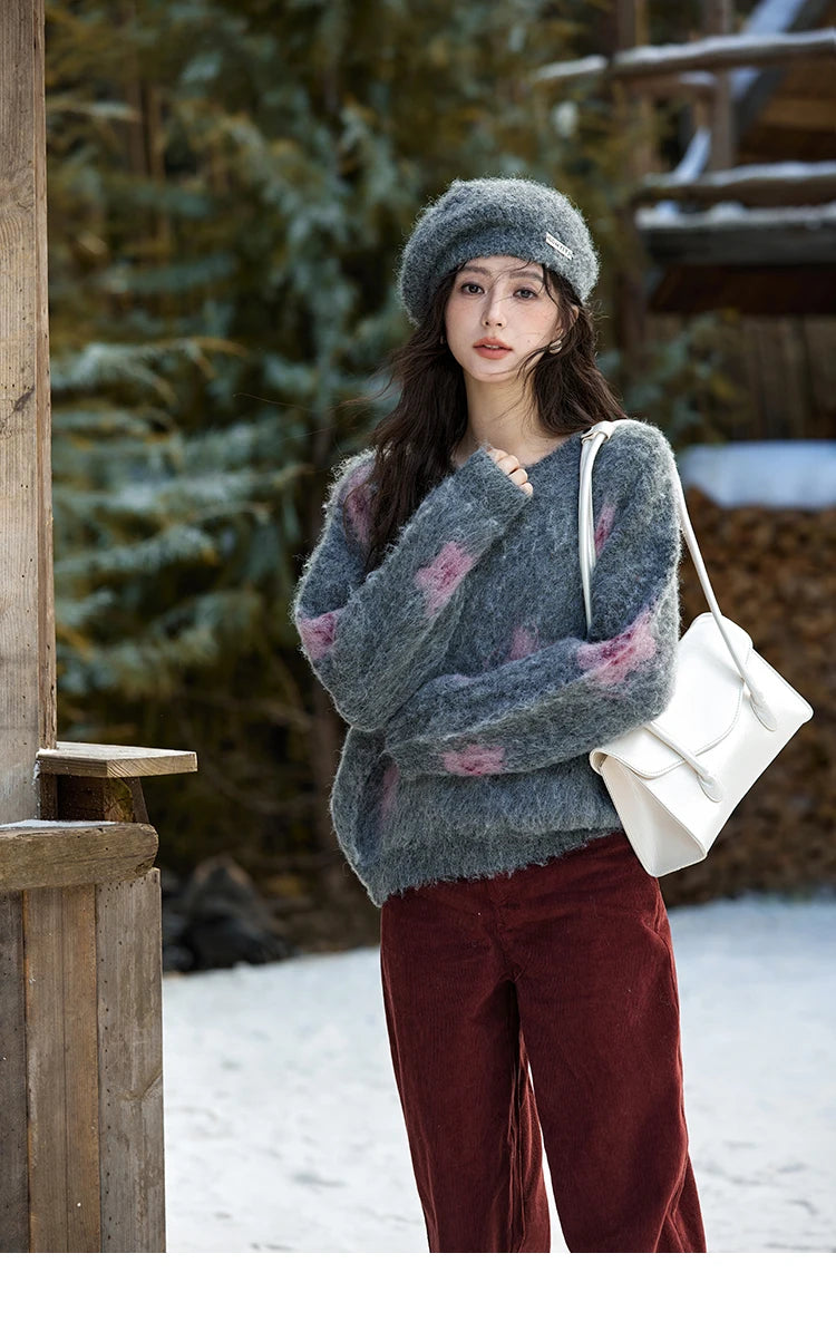 Mishow Wool Yarn Plush Fur Flower O-Neck Pullover MXD56Z1001