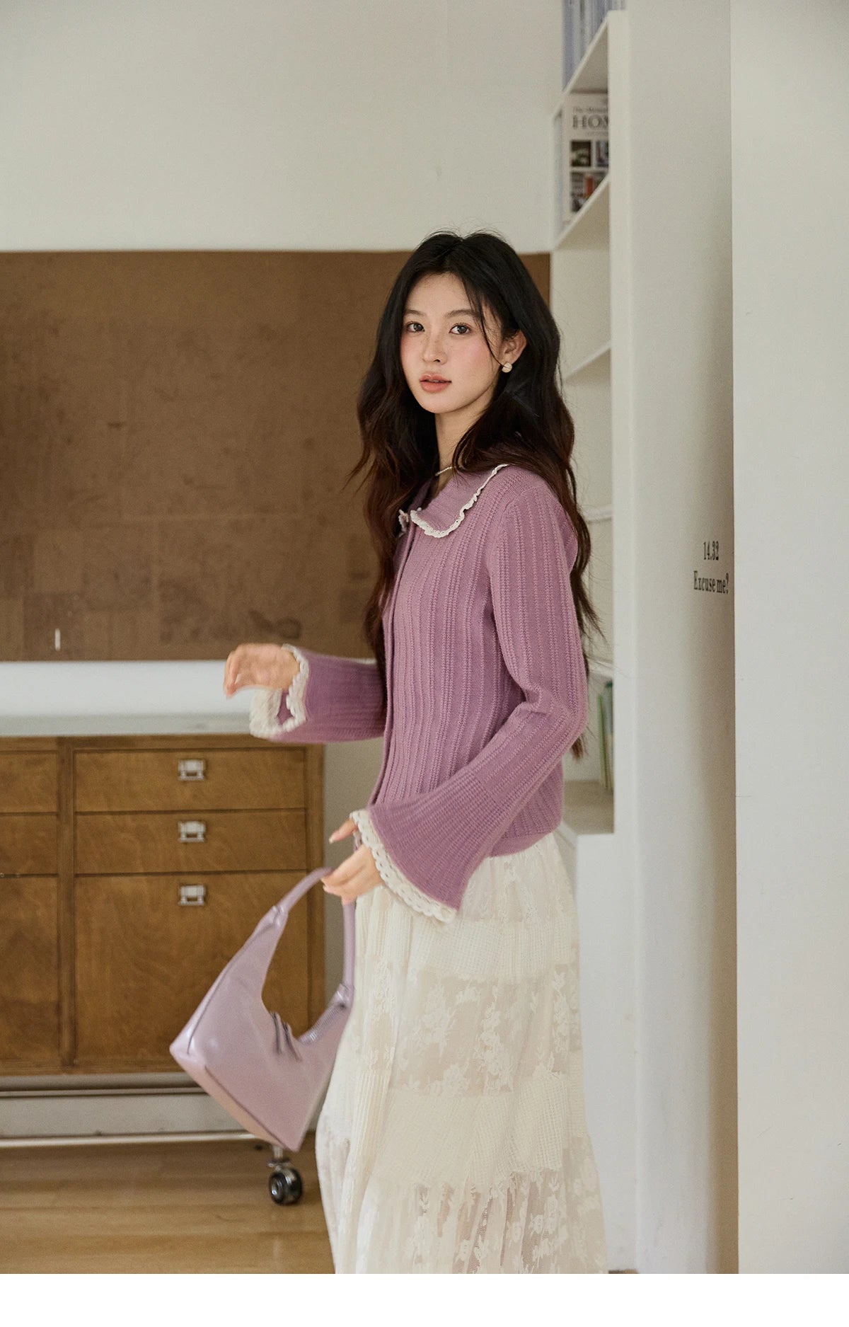 Mishow Lilac Peter Pan Collar Flare Sleeve Cardigan MXF11Z2994