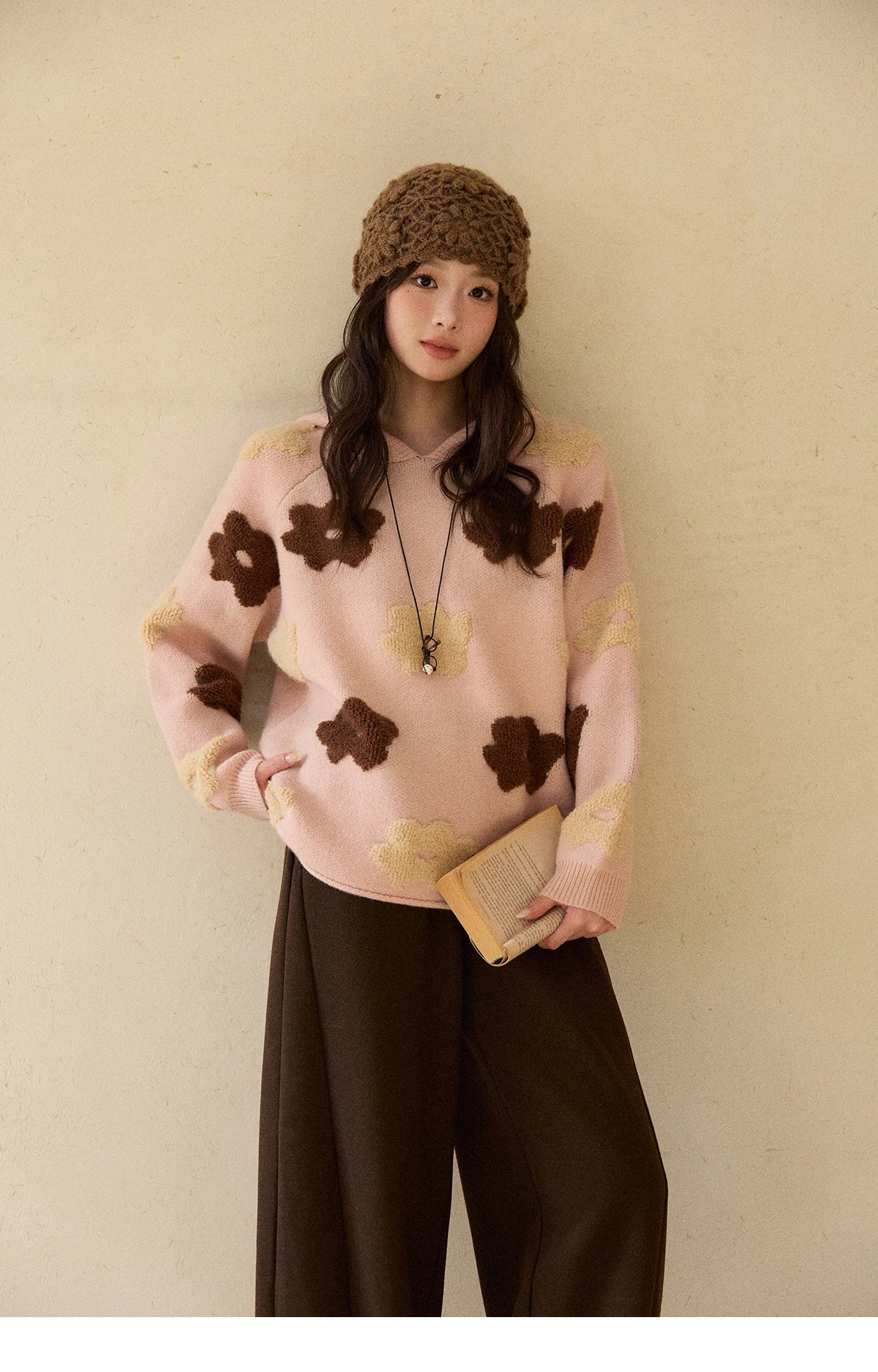 Mishow Pink Floral Hooded 3D Jacquard Pullover MXE90Z2786