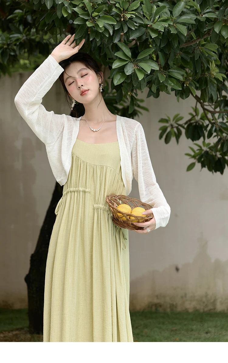 Mishow Irregular Pleated Olive Green Drawstring Dress MXD31L1928