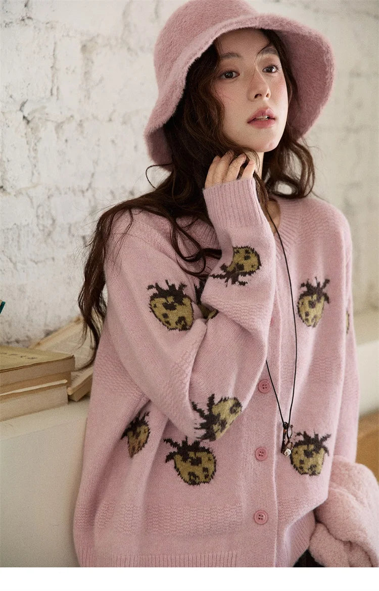 Mishow Funny Pineapple Jacquard Round Neck Cardigan MXE87Z2752