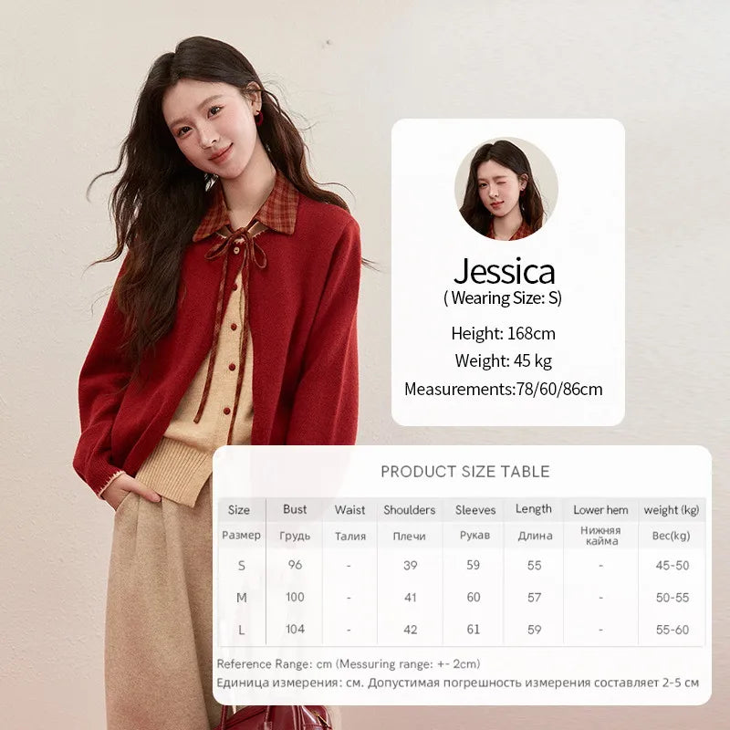 Mishow Color Block Fake Two-Piece Removable Collar Cardigan MXE93Z2816