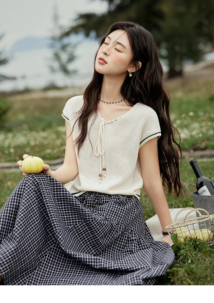 Mishow Office Lady V-Neck Bead Design Pullover MXE33Z1227