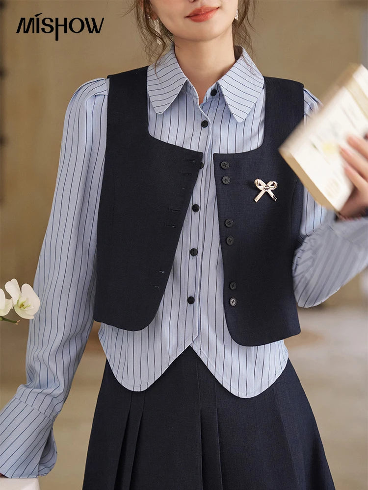 Mishow French Bow Square Neck Vest Coat MXD12W0294