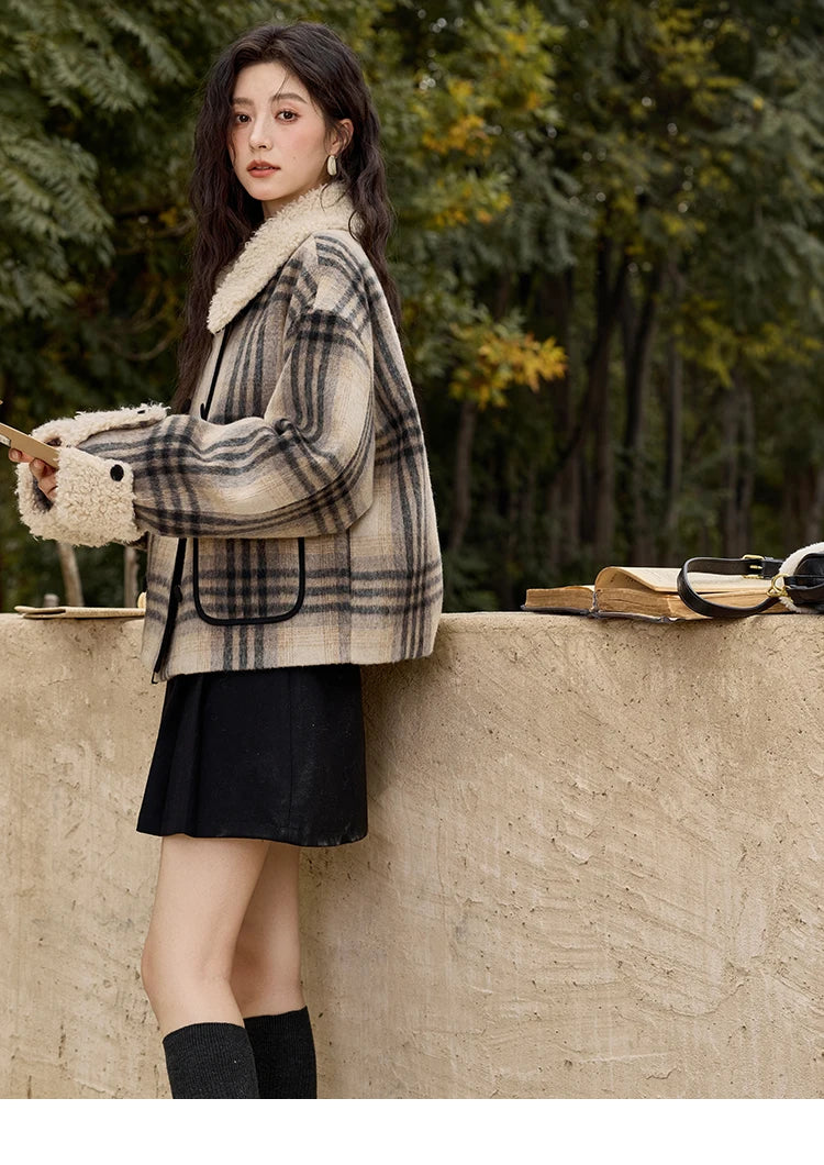 Mishow Retro Plaid Lamb Wool Tweed Jacket MXD56W0536