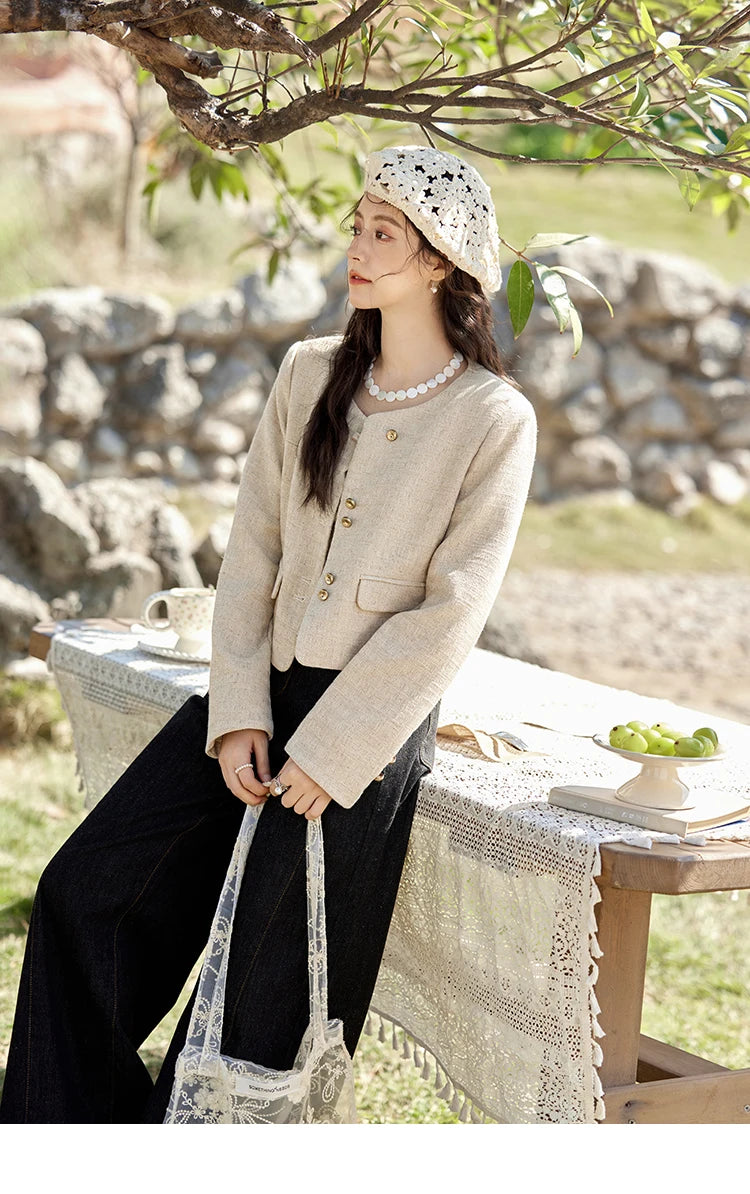 MISHOW Xiaoxiangfeng Long Sleeve Jacket Button Short Coat MXE11W0713