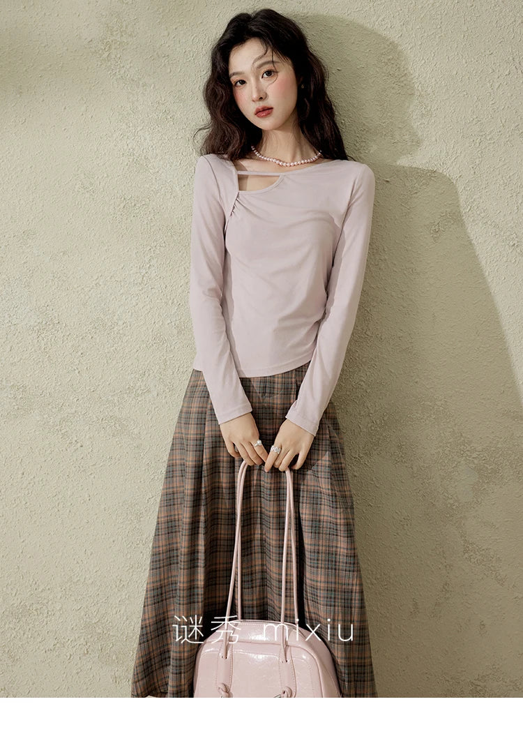 Mishow Irregular Hollow Neck Slim Solid Top MXE13Z1116