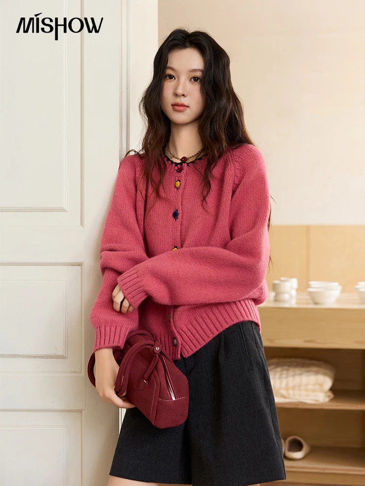 Mishow Color Button Minimalist Crew Neck Cardigan MXE88Z2688