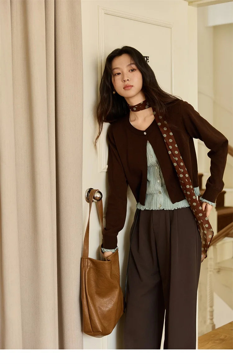 Mishow Retro Fake 2-Piece Color-Blocked Lace Trim Pullover MXE46Z2545