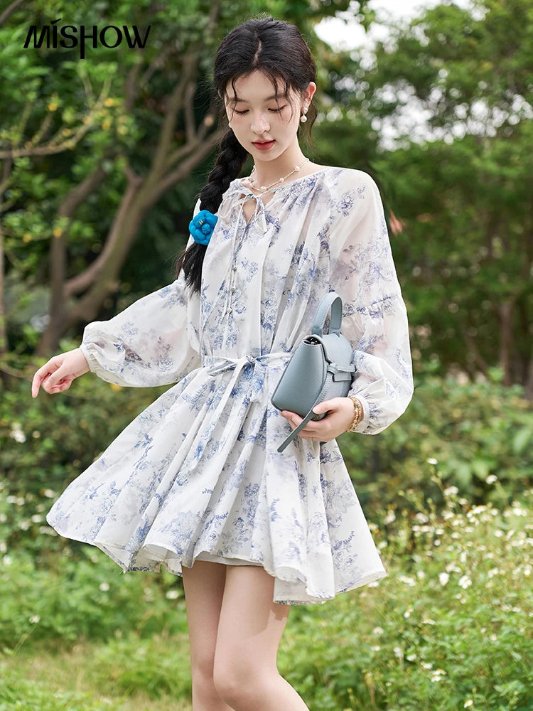 Mishow Fairy Floral Puff Sleeve Chiffon Dress MXD14L1681