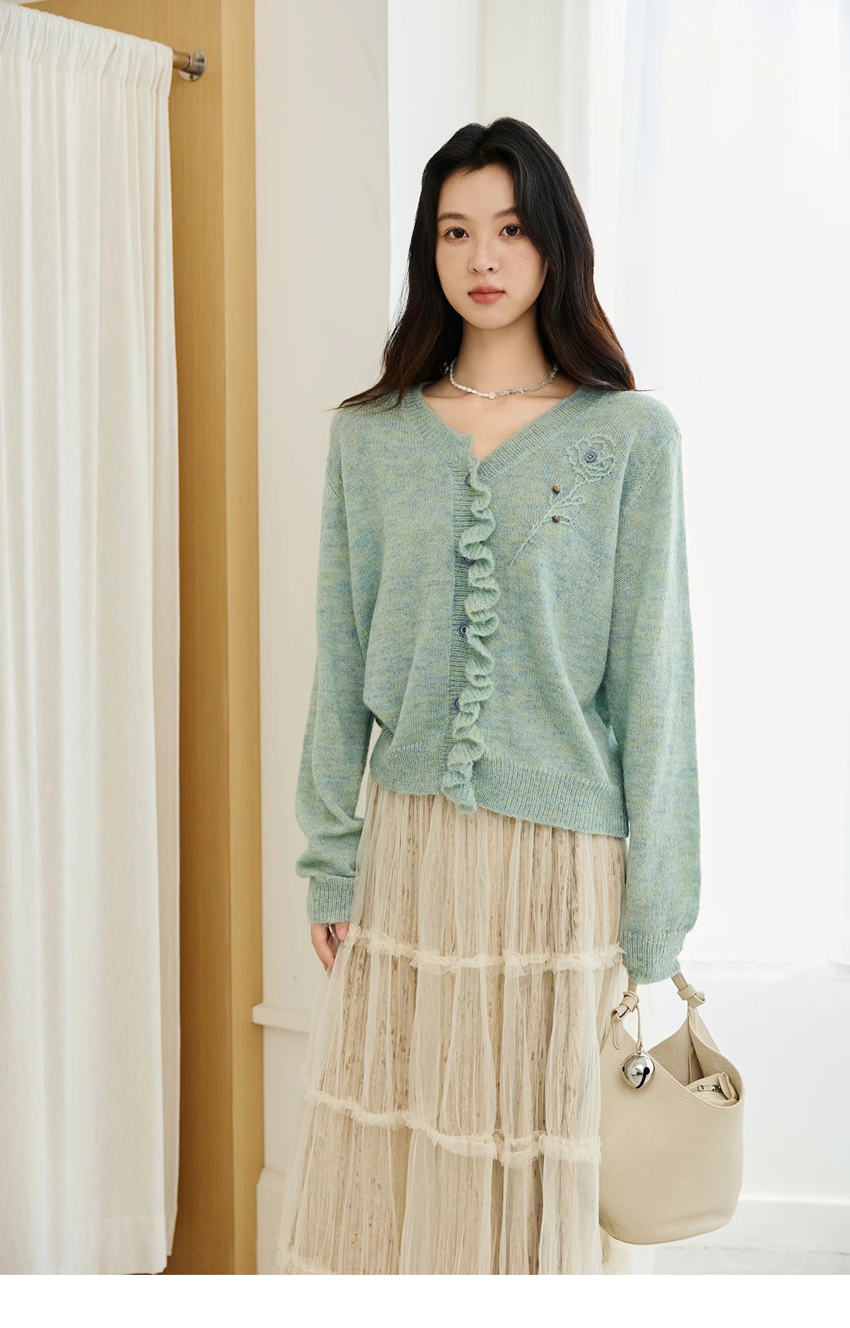 Mishow French Flower Embroidered V-Neck Cardigan MXE47Z2498