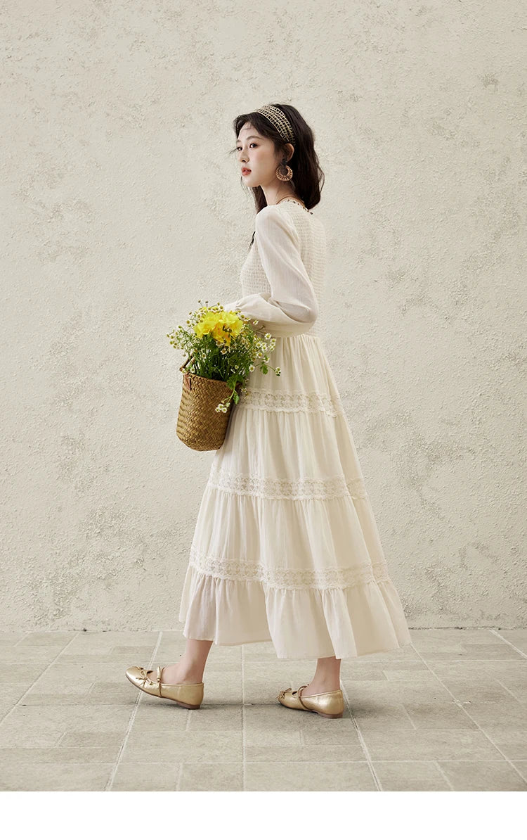 Mishow Apricot 100% Cotton Splicing Lace Dress MXE16L2168