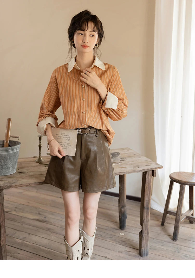 MISHOW Loose Striped Shirt Contrasting Lapel Patchwork MXD41C0286