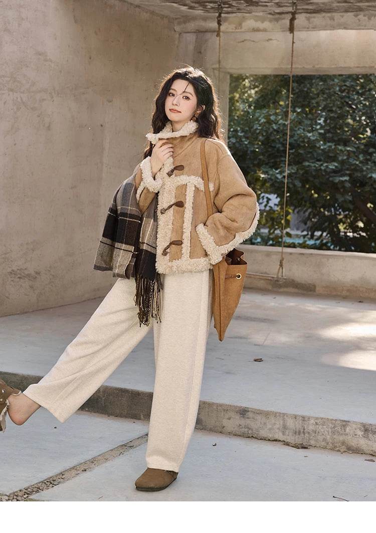 Mishow Vintage Cow Horn Button Lamb Wool Coat MXD35W0492