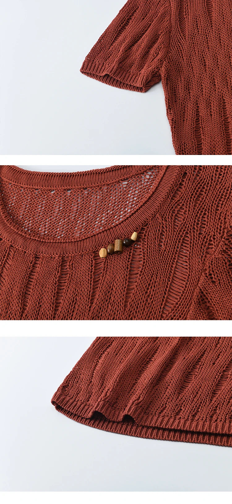 Mishow Retro Red Hollow Bead Knit Tee MXE35Z1271