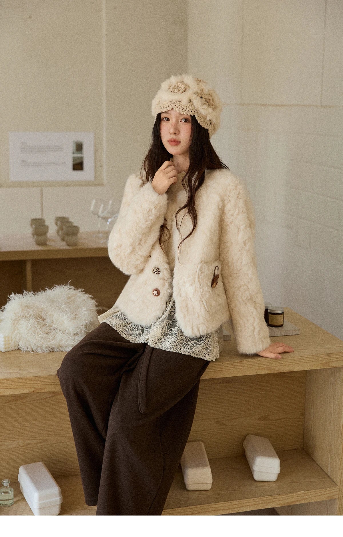 Mishow Sweet Pink Faux Rabbit Fur Coat MXE87W0990