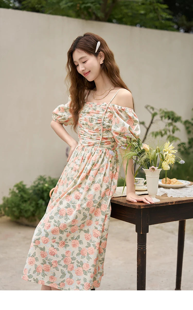 Mishow 100% Cotton Floral Puff Sleeve Dress MXC33L1397
