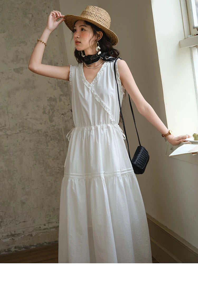 Mishow V-Neck Lace Drawstring Waist Dress MXE37L2331