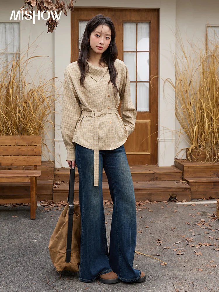 MISHOW Asymmetrical Shirt Belt Design Skew Collar MXE88C2417