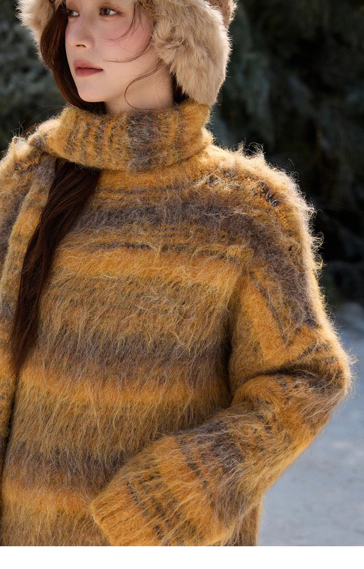 Mishow Yellow Gradient Striped Sweater with Scarf MXE91Z2842