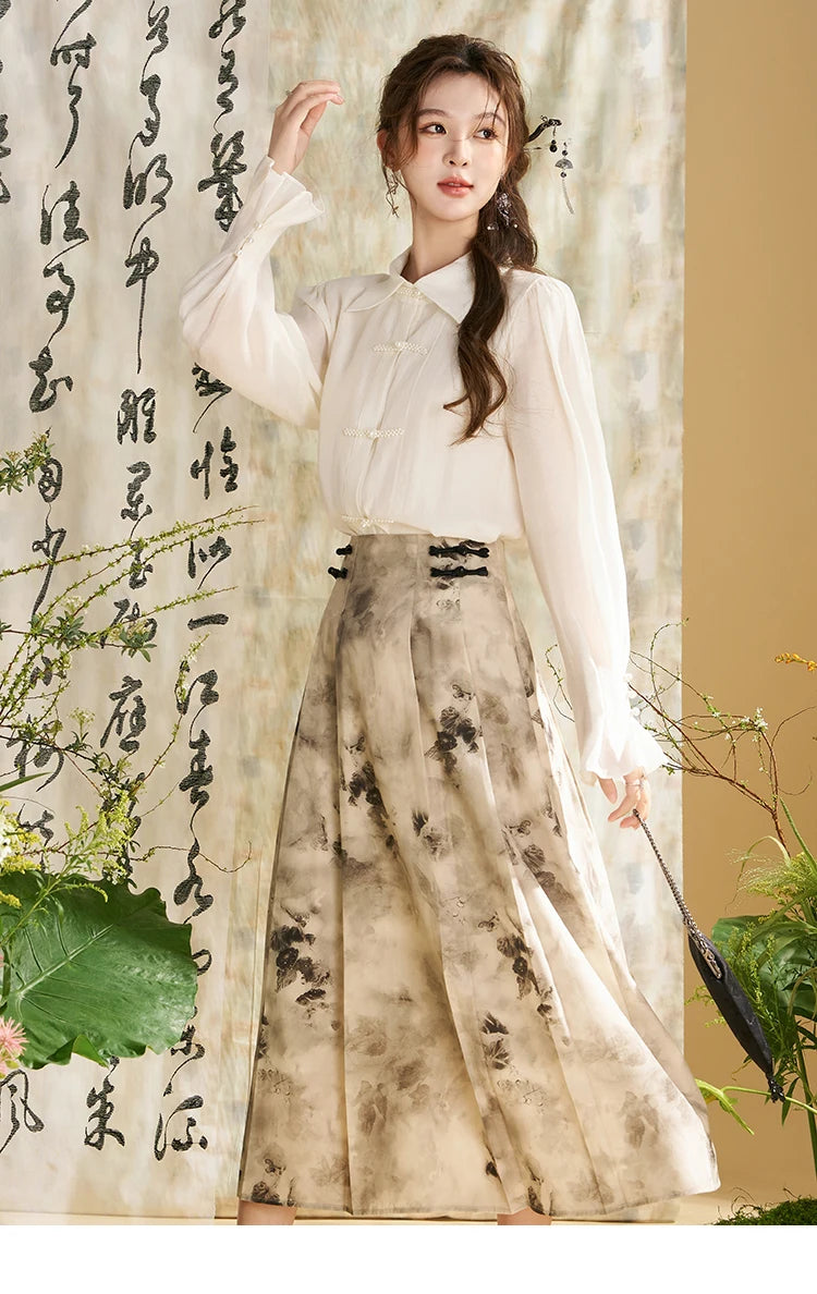 MISHOW Chinese Lapel Shirt Pearl Embellishments Petal Sleeve MXD11X1344