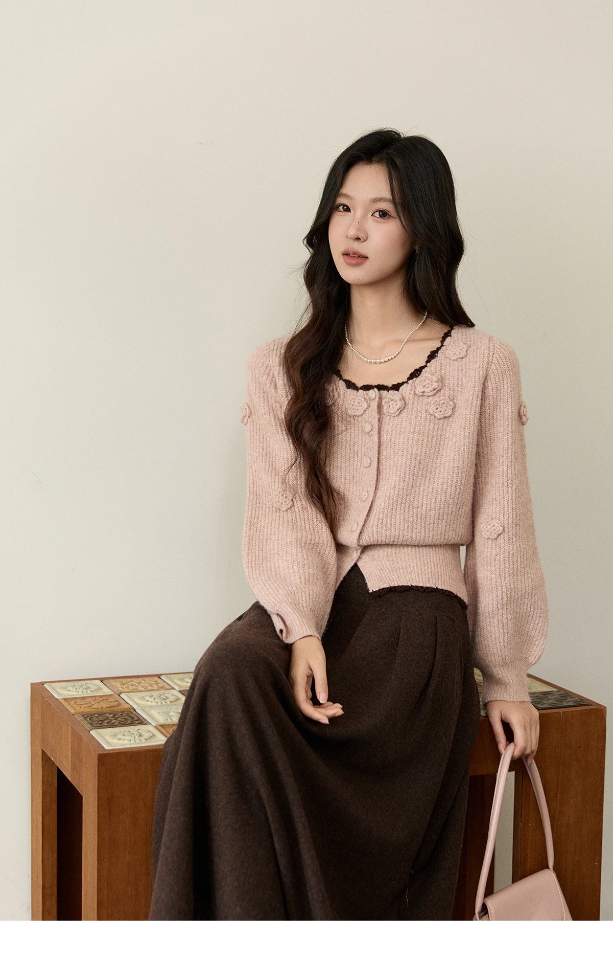 Mishow Pink Flower Lace Trim Cardigan MXE94Z2862