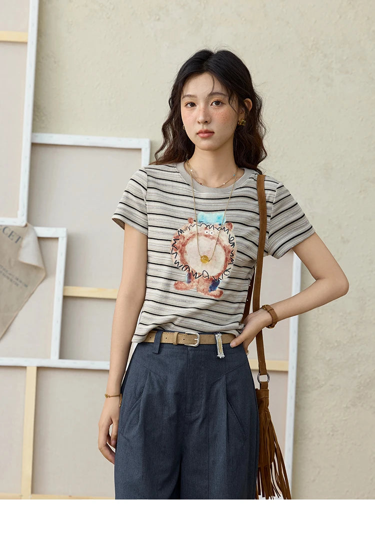 Mishow Striped Pufferfish Print Cotton Tee MXE32T0538