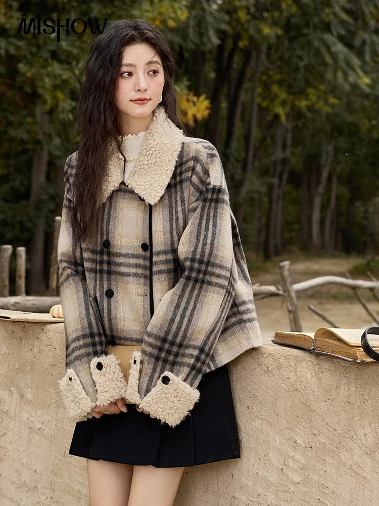 Mishow Retro Plaid Lamb Wool Tweed Jacket MXD56W0536