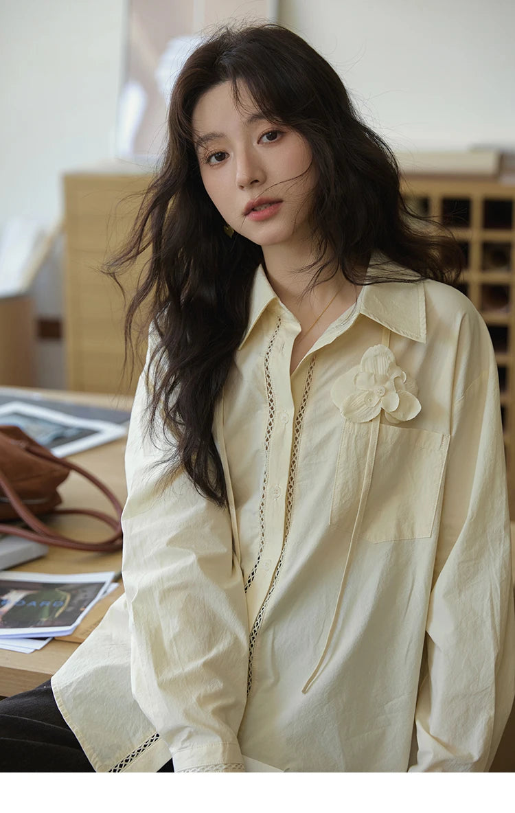 MISHOW Cotton Shirt Petal Ribbon Button Long Sleeve MXE41C2349