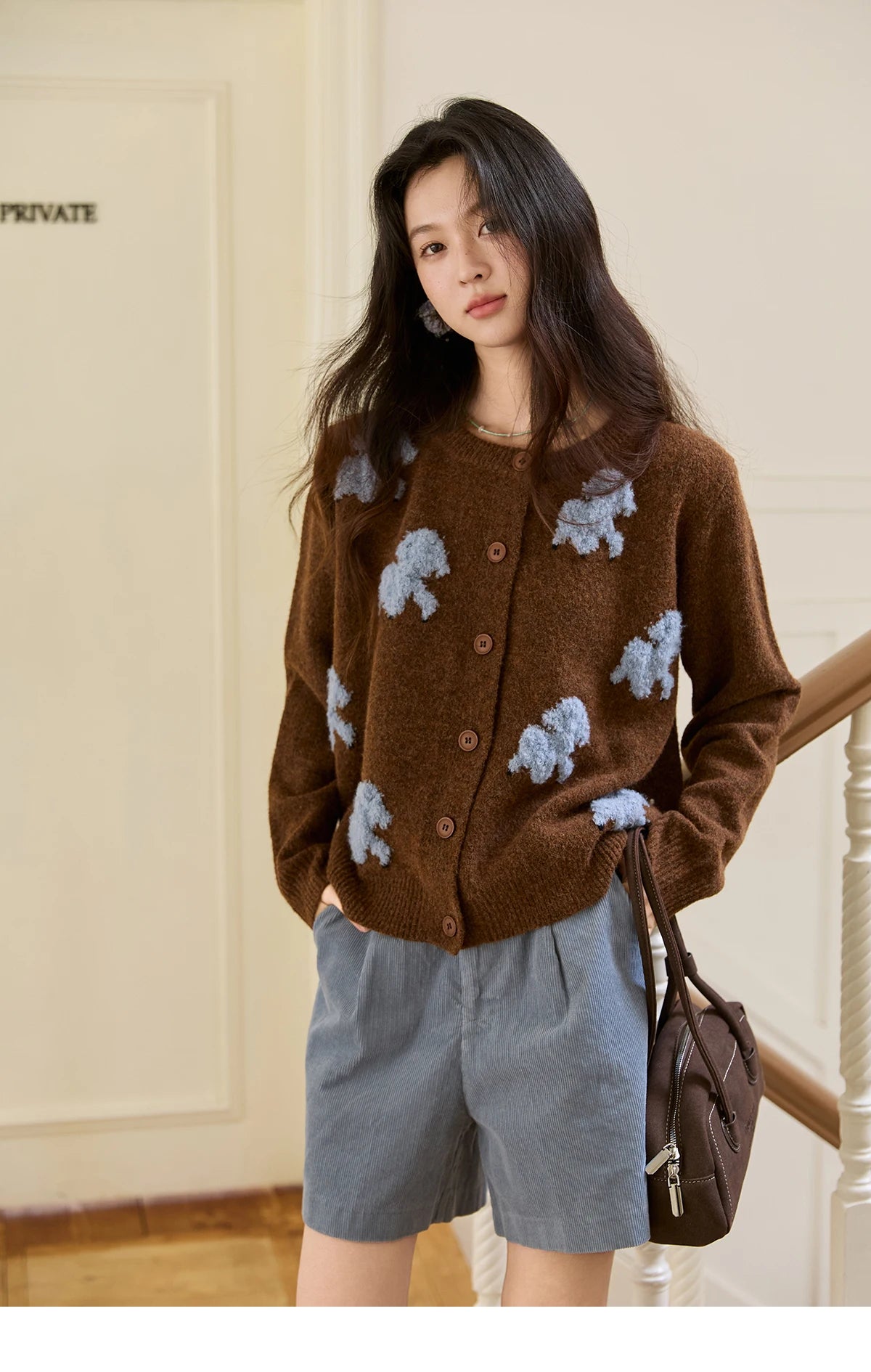 Mishow Lamb Jacquard Round Neck Cardigan MXE48Z2571